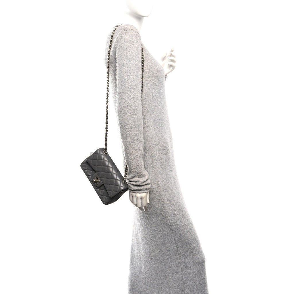 Chanel Lambskin Quilted Mini Rectangular Flap Dark Grey
