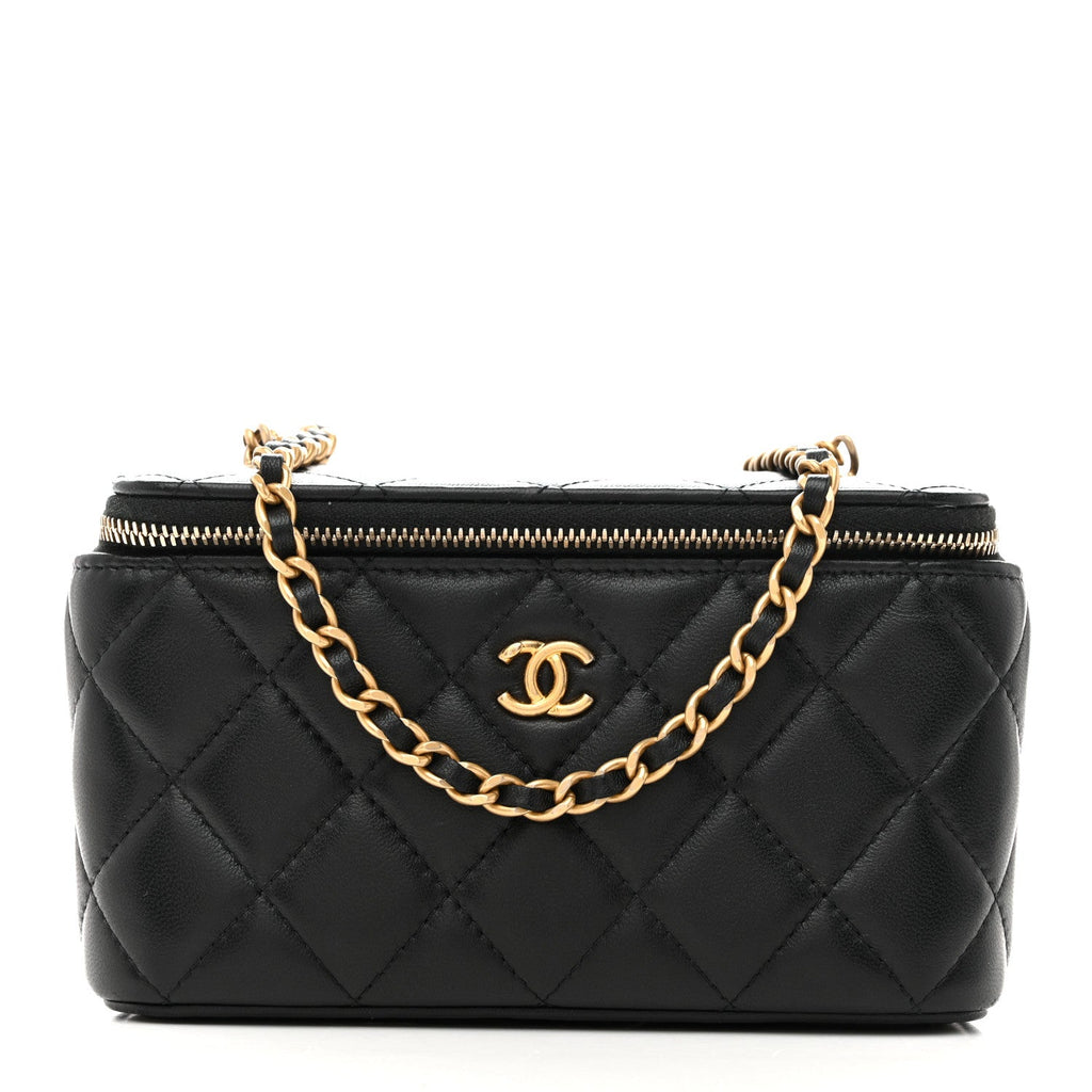 Chanel Lambskin Quilted Pearl Crush Small Vanity Case With Chain Black