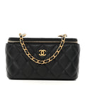 Chanel Lambskin Quilted Pearl Crush Small Vanity Case With Chain Black