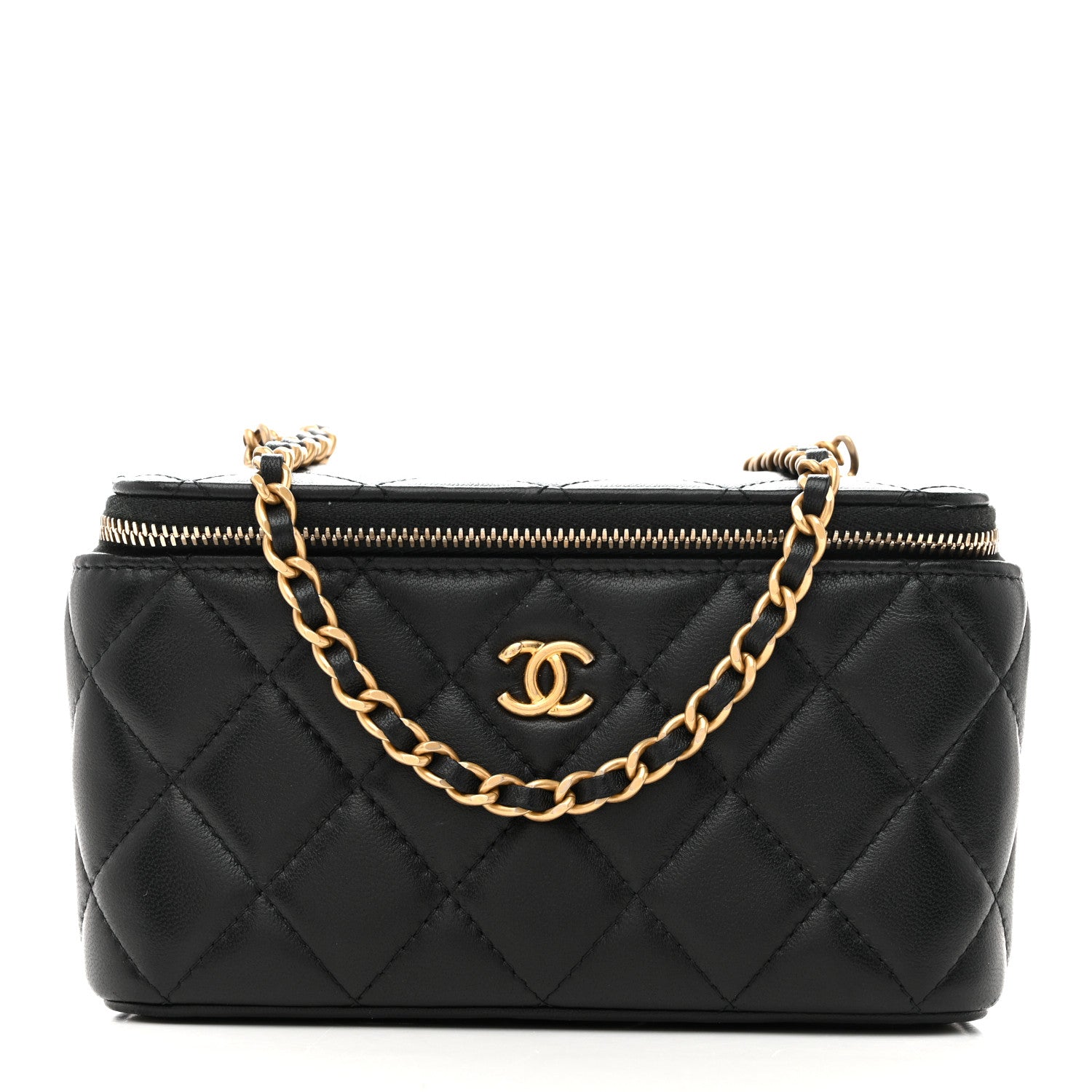 Chanel Lambskin Quilted Pearl Crush Small Vanity Case With Chain Black