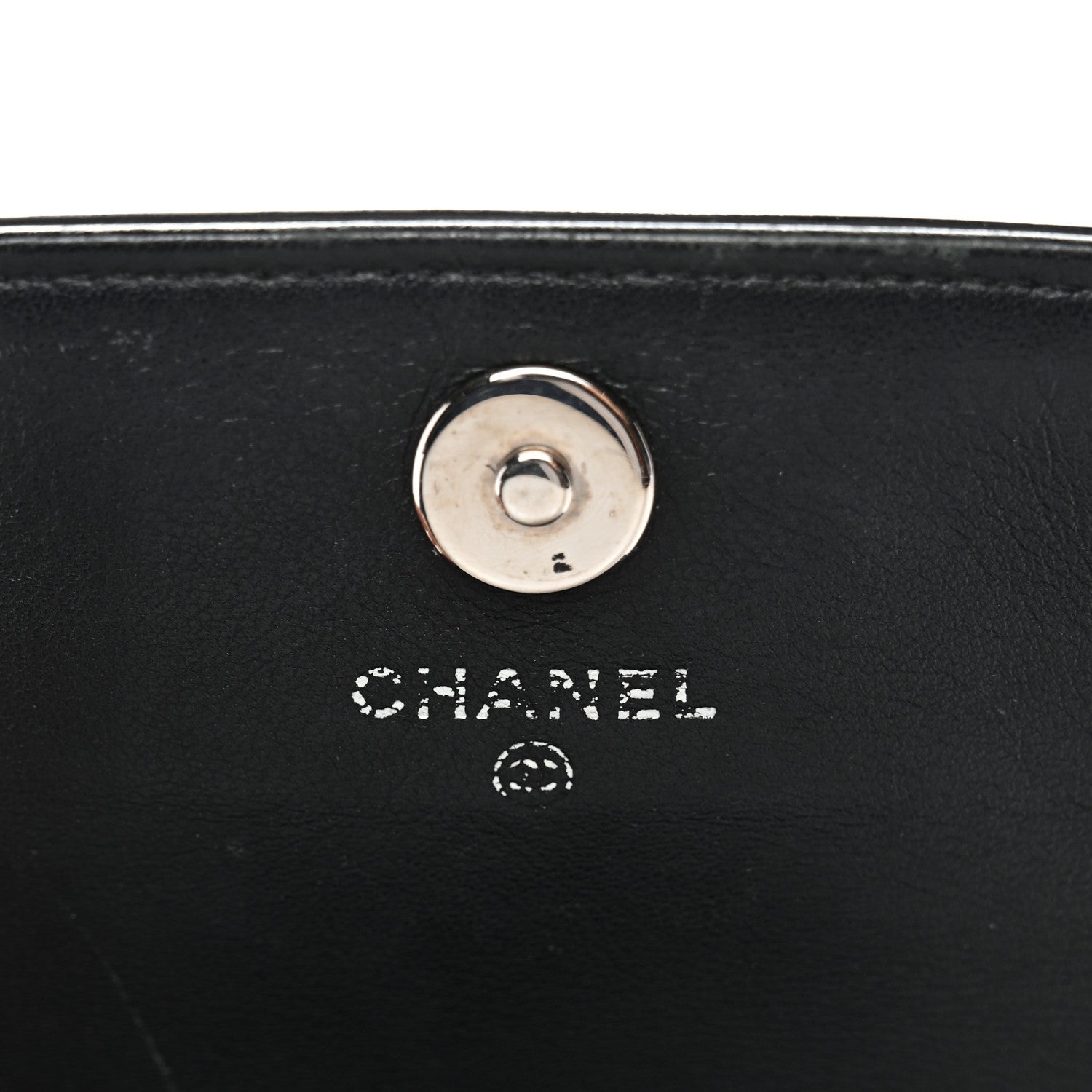 Chanel Patent CC Compact Wallet on Chain WOC Black