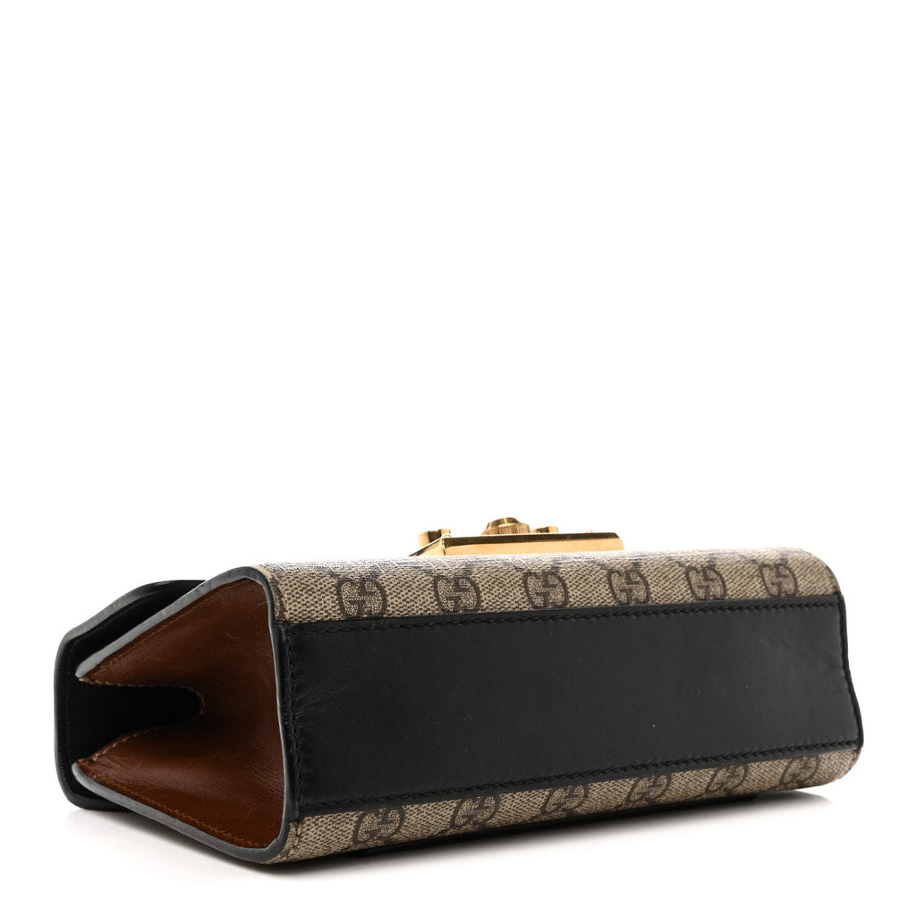Gucci GG Supreme Monogram Calfskin Small Padlock Shoulder Bag Beige Black Cuir