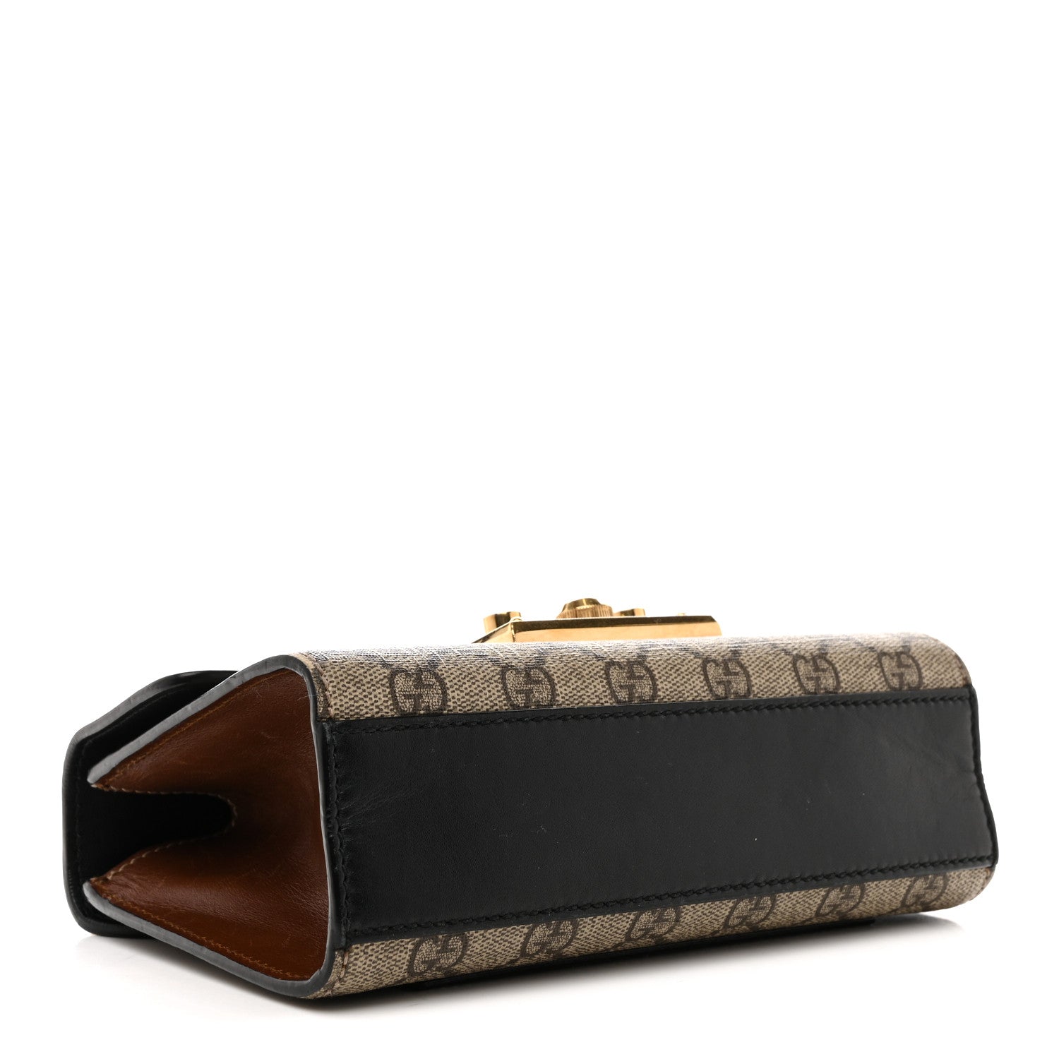 Gucci GG Supreme Monogram Calfskin Small Padlock Shoulder Bag Beige Black Cuir