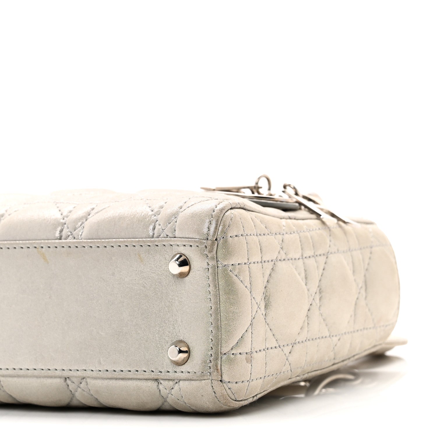 Christian Dior Metallic Lambskin Cannage Mini Lady Dior Silver