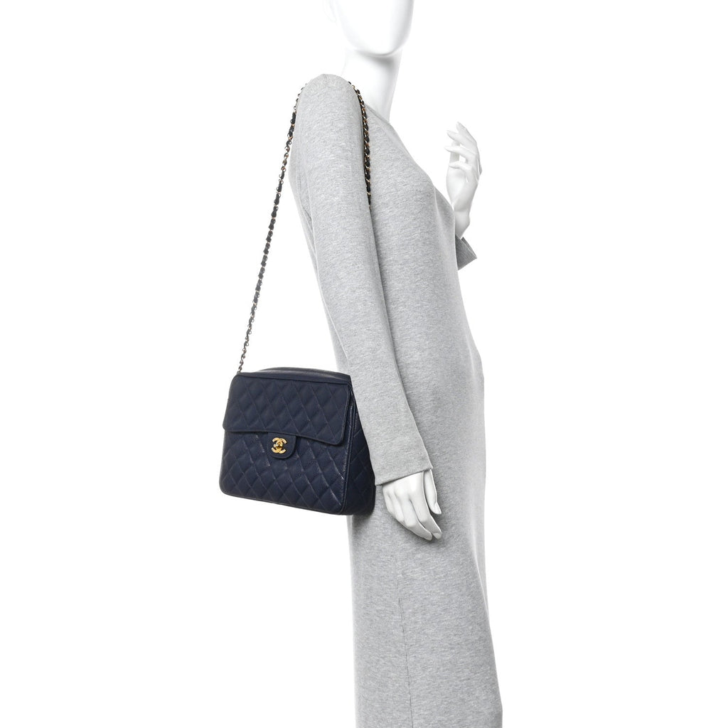 Chanel Caviar Quilted CC Shoulder Bag Navy