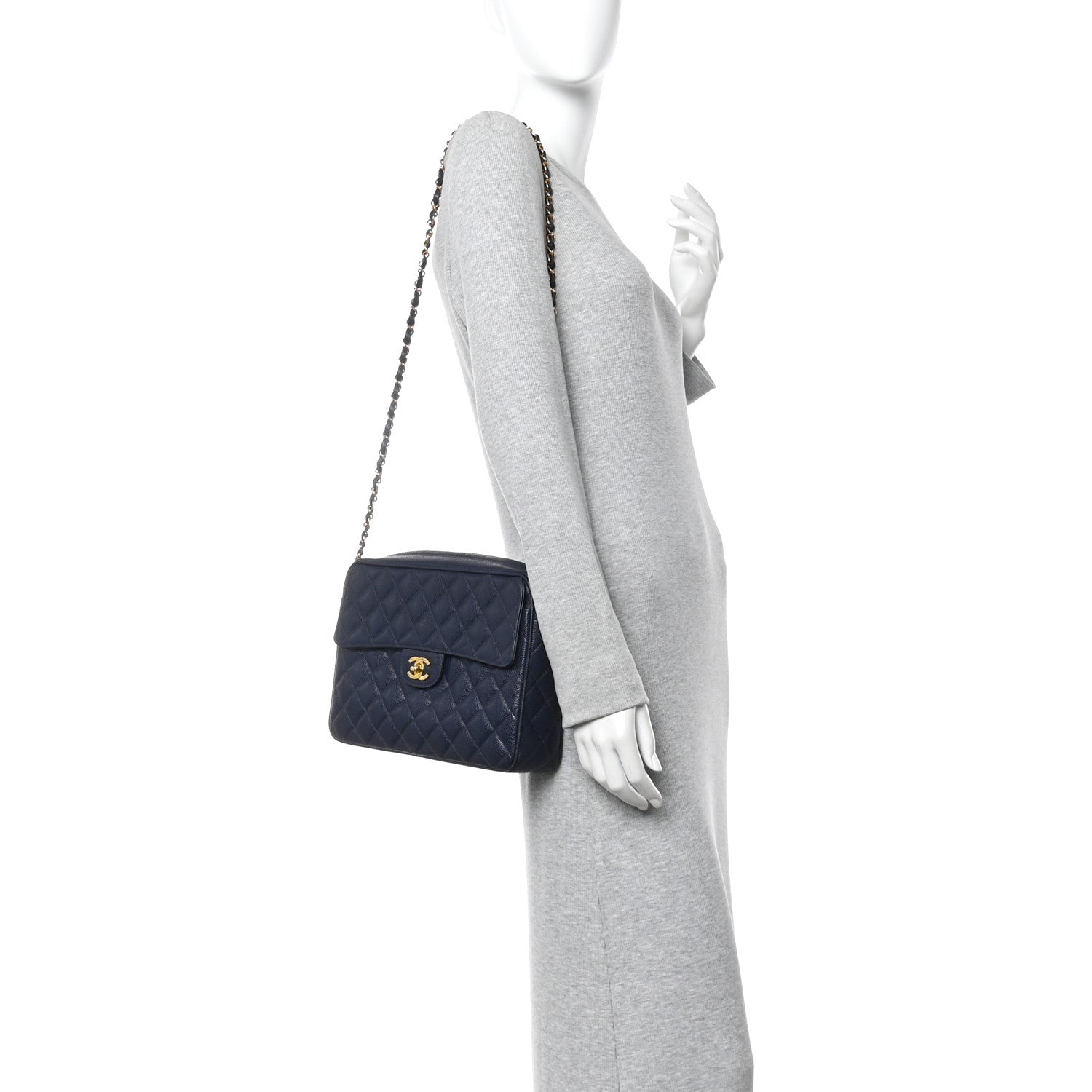 Chanel Caviar Quilted CC Shoulder Bag Navy