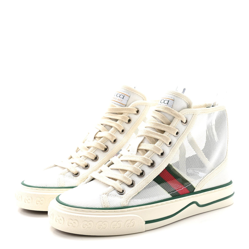 Gucci Mesh Web Womens 1977 Tennis High Top Sneakers 36 Great White Mystic White
