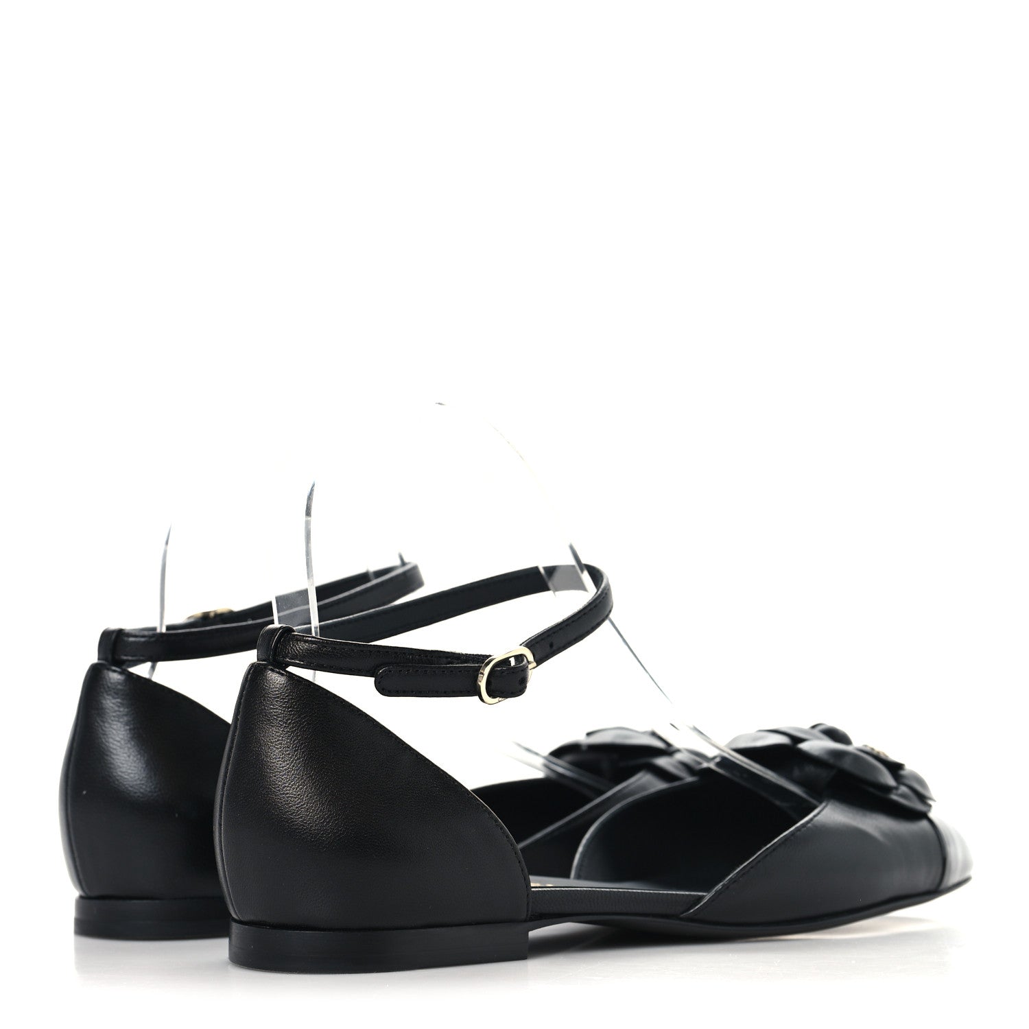 Lambskin Patent Calfskin Cap Toe Camellia Mary Jane Flats 37.5 Black