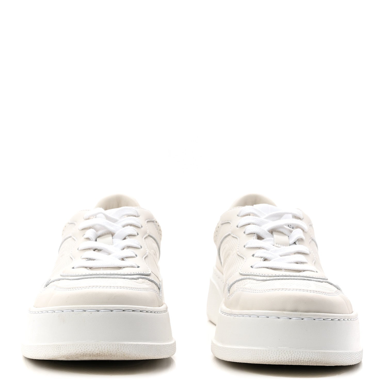 Gucci Calfskin GG Tennis Embossed Perforated Womens Platform 55mm Sneakers 39 Great White