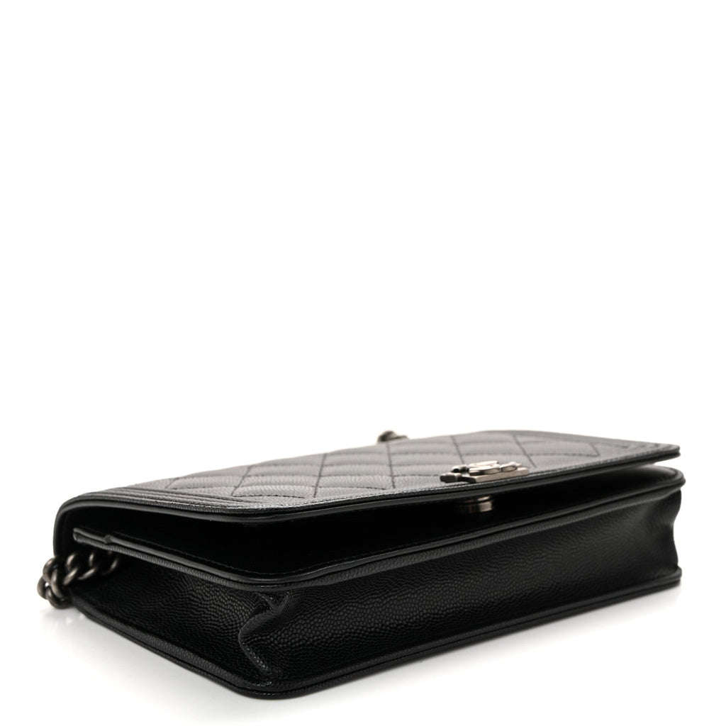 Chanel Caviar Quilted Boy Wallet On Chain WOC Black