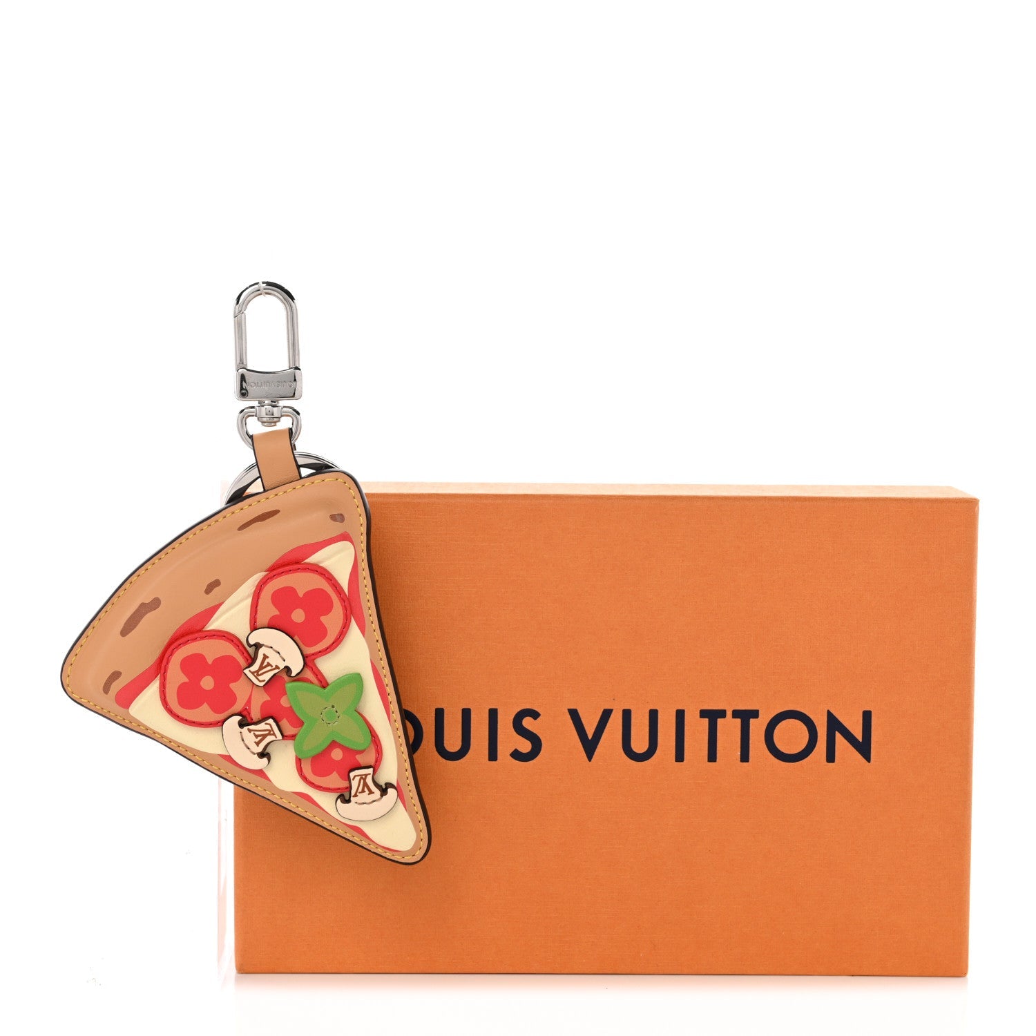 Louis Vuitton Calfskin Monogram Printed Pizza Bag Charm Key Holder