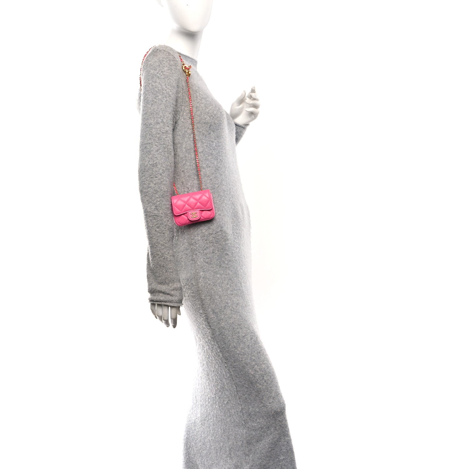 Chanel Lambskin Enamel Quilted Mini Chain Belt Bag Pink