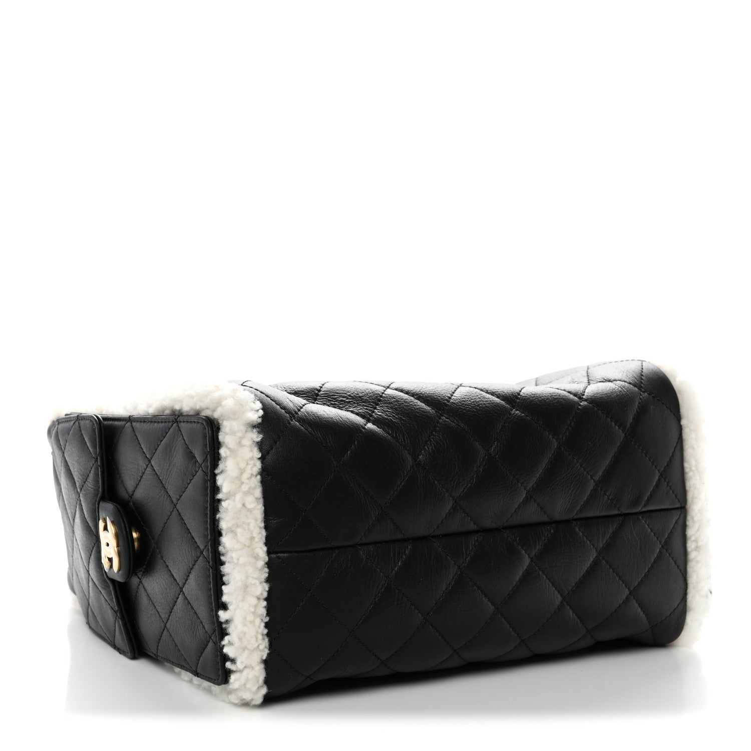 Chanel Crumpled Sheepskin Shearling Quilted Small Chanel 25 Handbag Black White