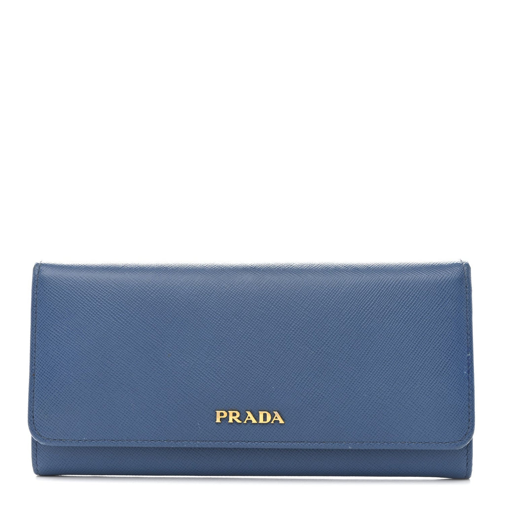 Prada Saffiano Bi-Color Metal Continental Flap Wallet Cobalto Black