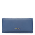 Prada Saffiano Bi-Color Metal Continental Flap Wallet Cobalto Black