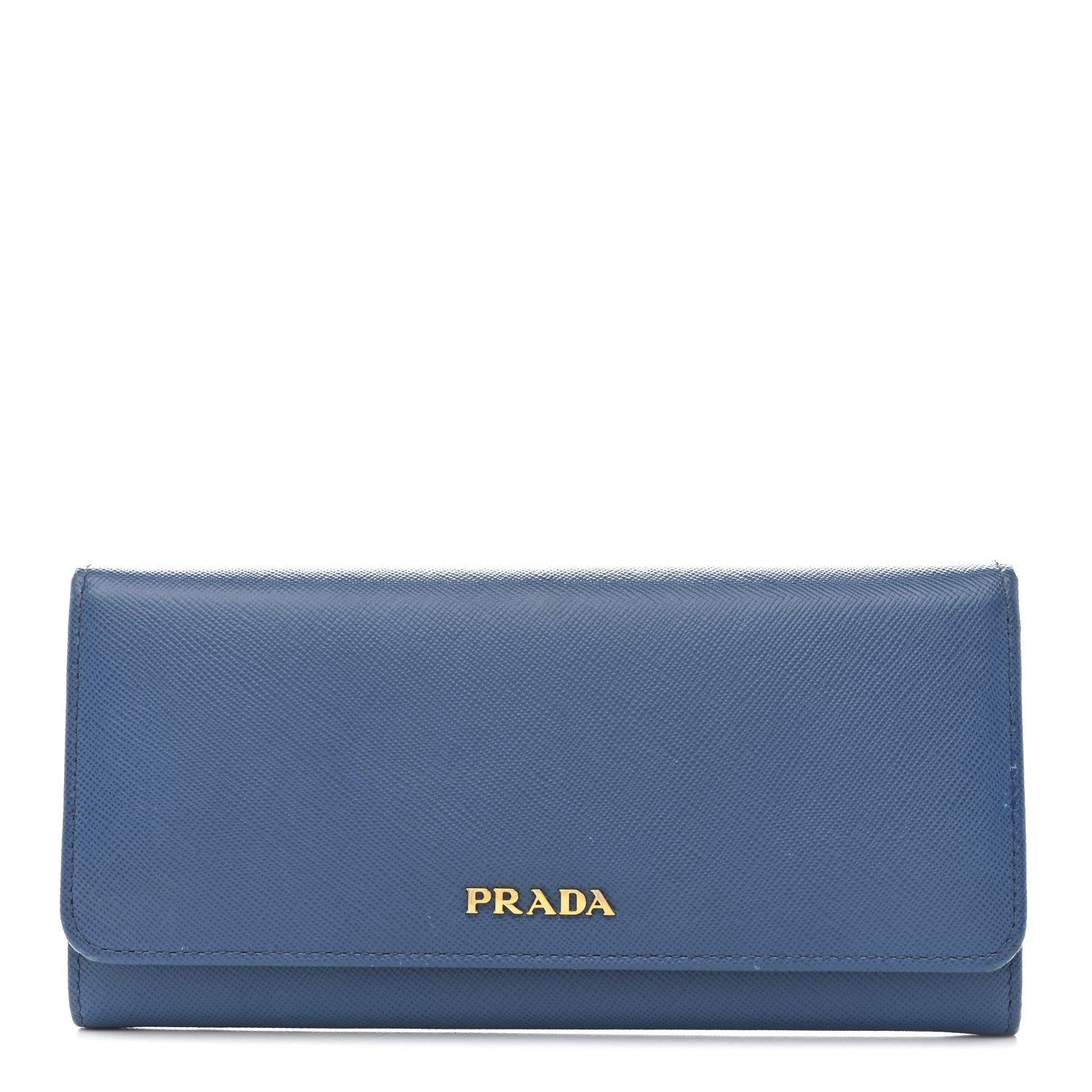 Prada Saffiano Bi-Color Metal Continental Flap Wallet Cobalto Black