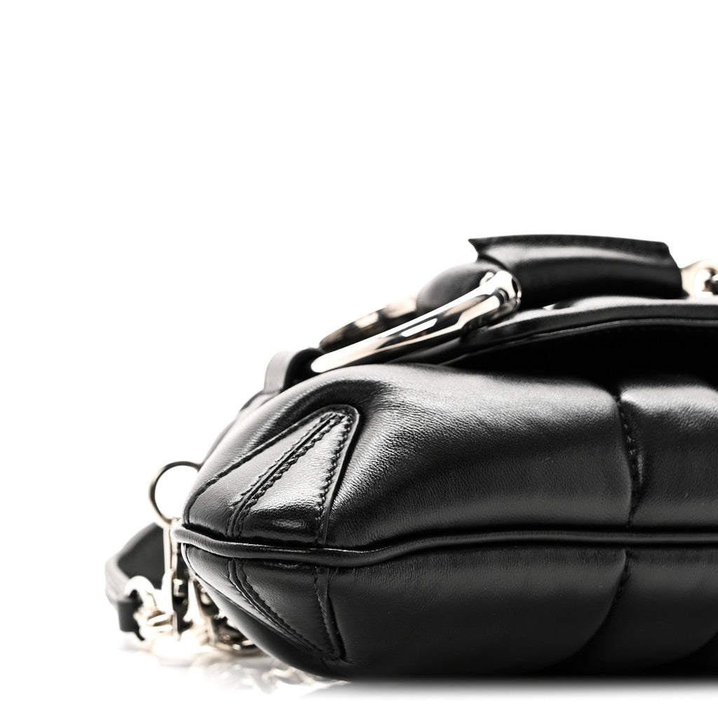 Gucci Nappa Vertical Matelasse Small Maxi Horsebit Chain Shoulder Bag Black