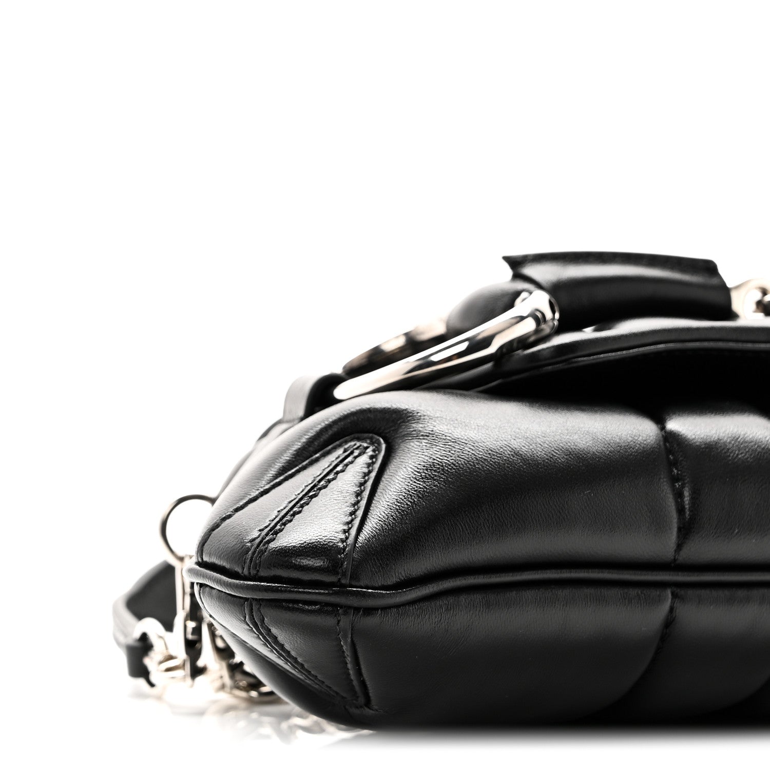 Gucci Nappa Vertical Matelasse Small Maxi Horsebit Chain Shoulder Bag Black