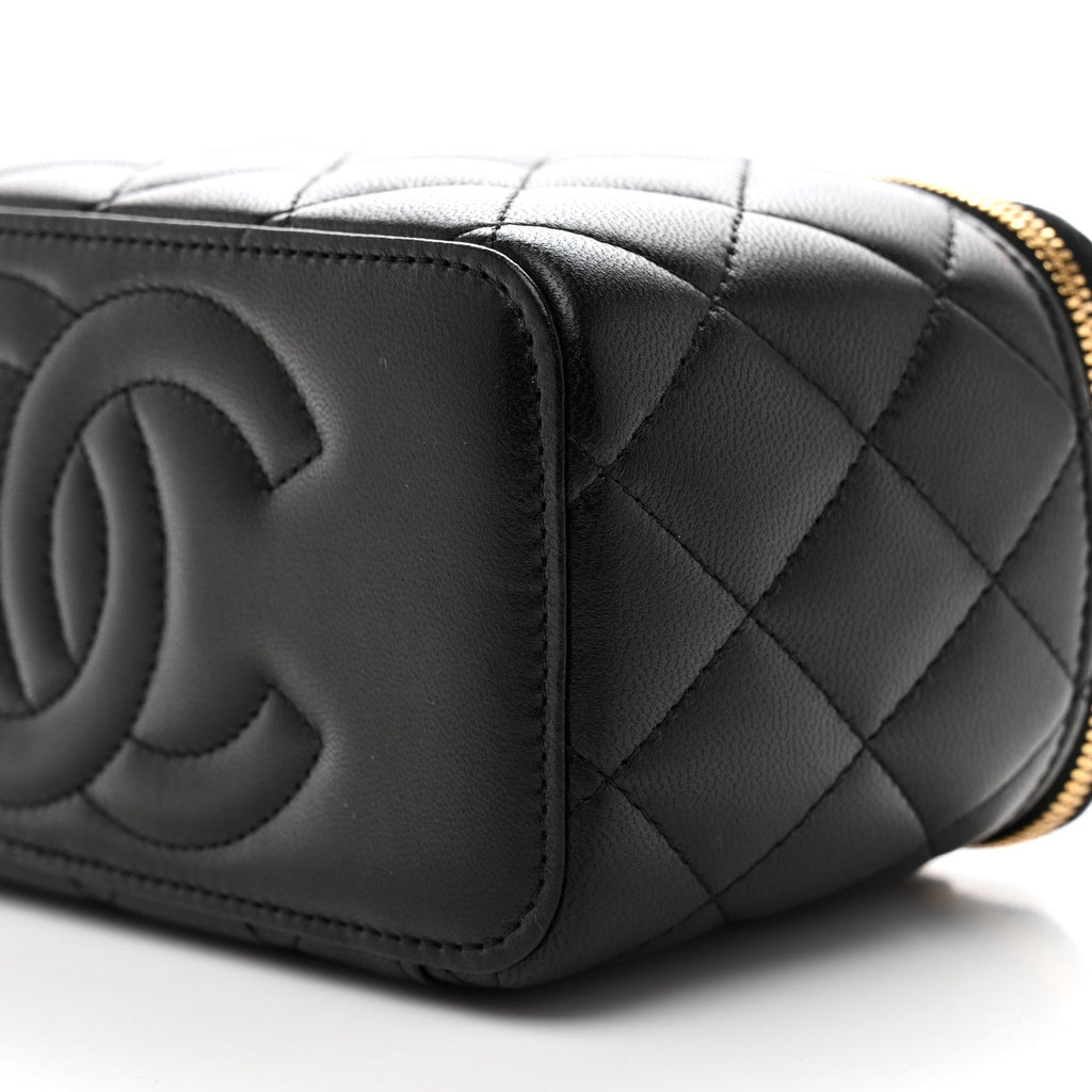 Chanel Lambskin Enamel Quilted Small Coco Hearts Vanity Case With Chain Black