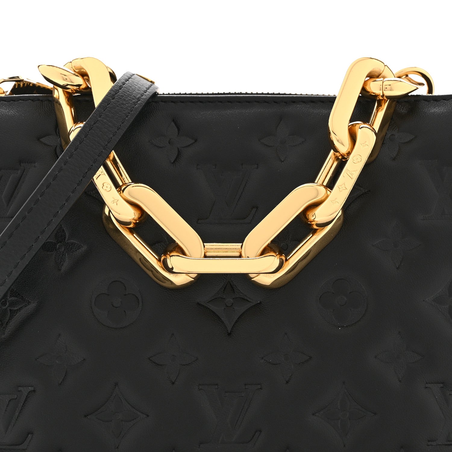 Louis Vuitton Lambskin Embossed Monogram Coussin BB Black