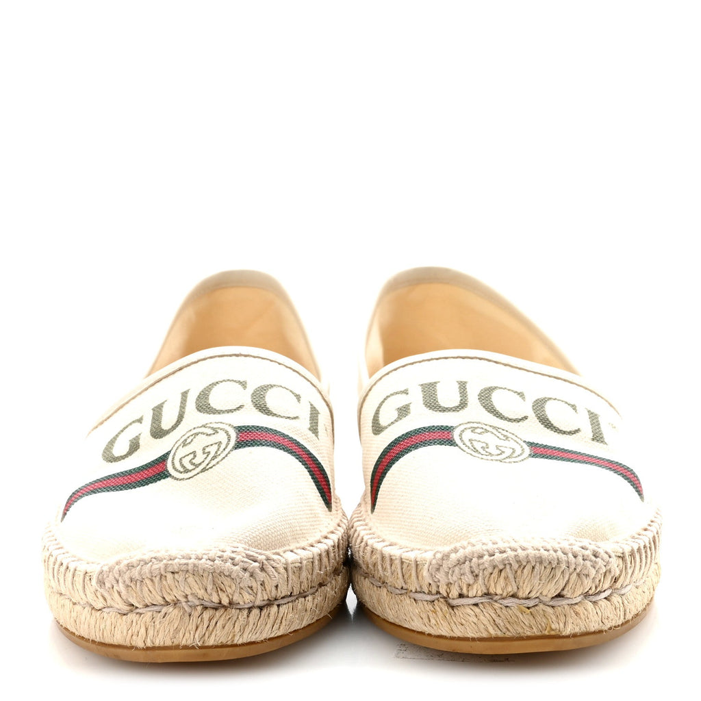 Gucci Canvas Logo Espadrilles 39.5 Greggio White