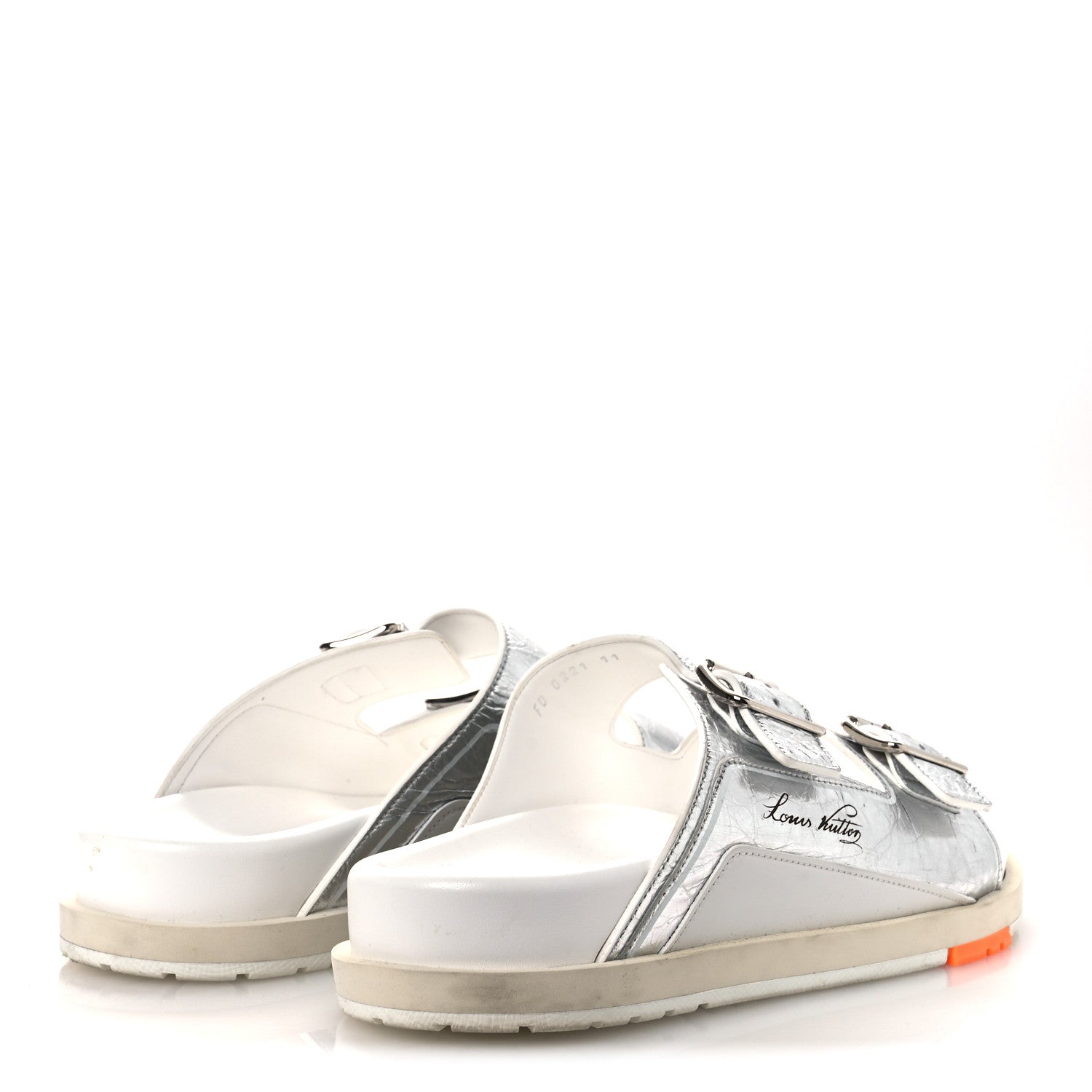 Louis Vuitton Metallic Mix Materials Mens LV Script Trainer Mules 11 Silver Multicolor