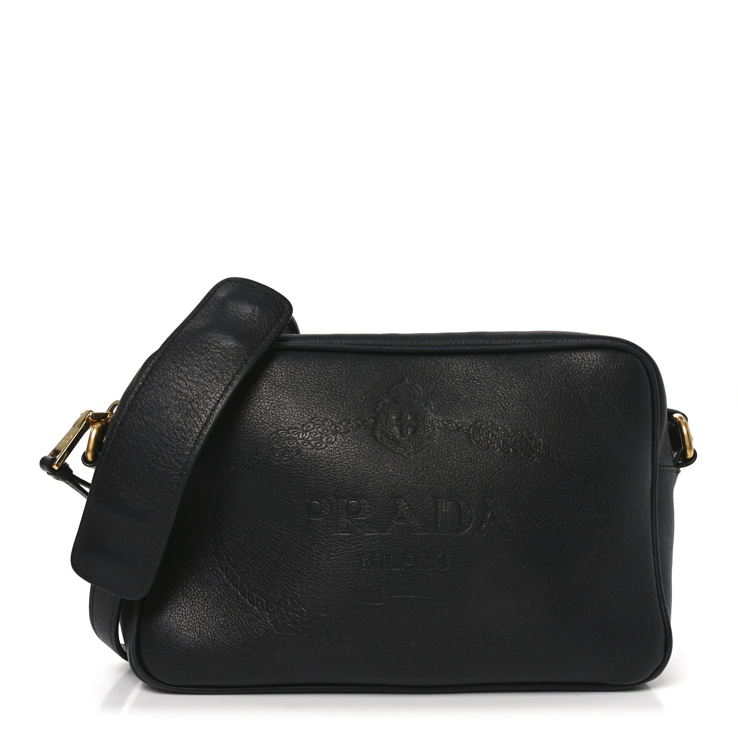 Prada Glace Calfskin Embossed Logo Crossbody Black