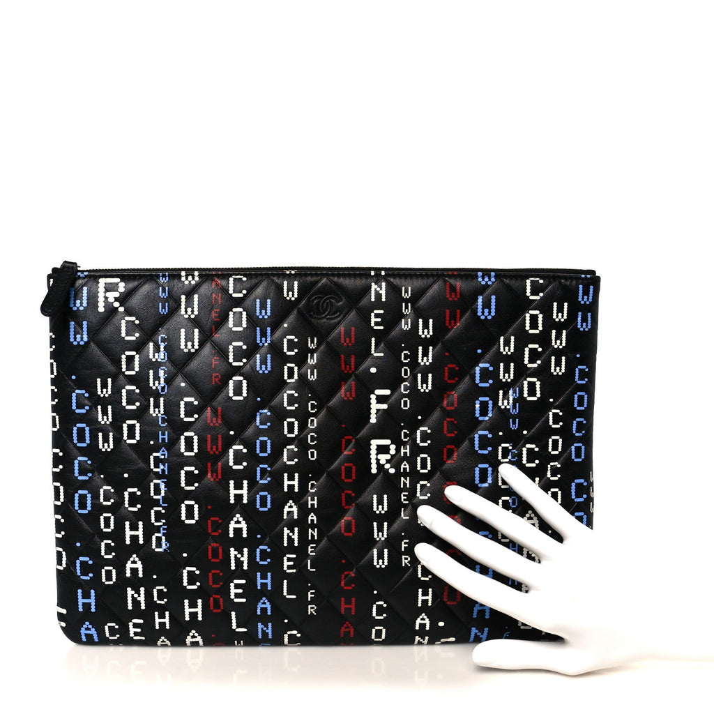Lambskin Quilted Large Data Center Cosmetic Case Black