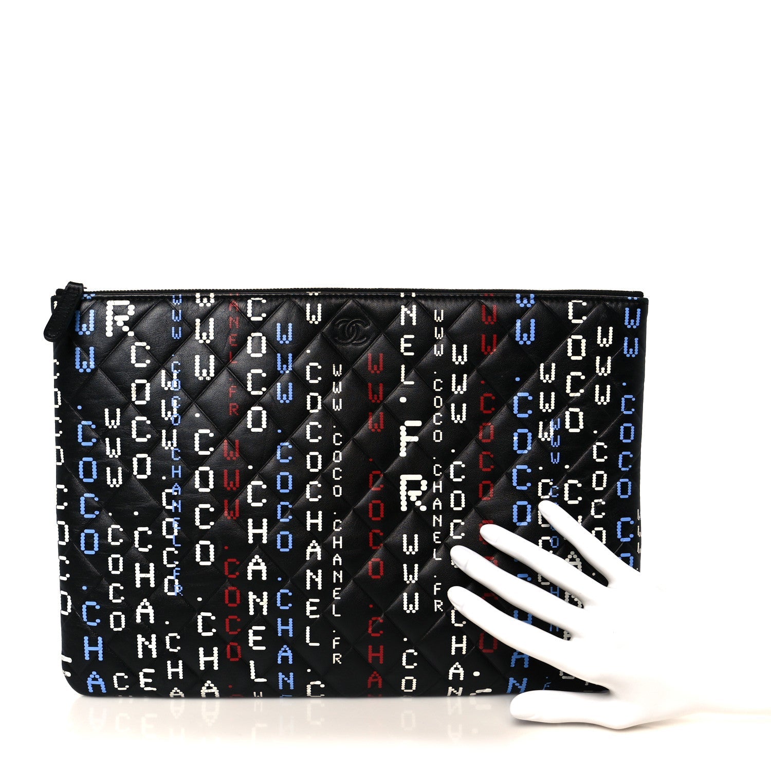 Lambskin Quilted Large Data Center Cosmetic Case Black