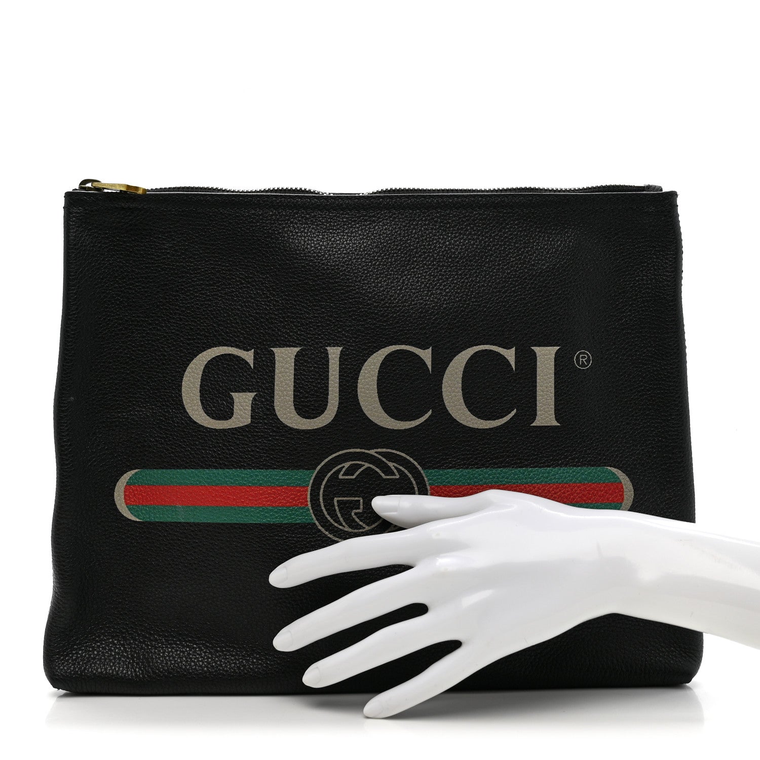 Gucci Pebbled Calfskin Medium Logo Portfolio Clutch Black