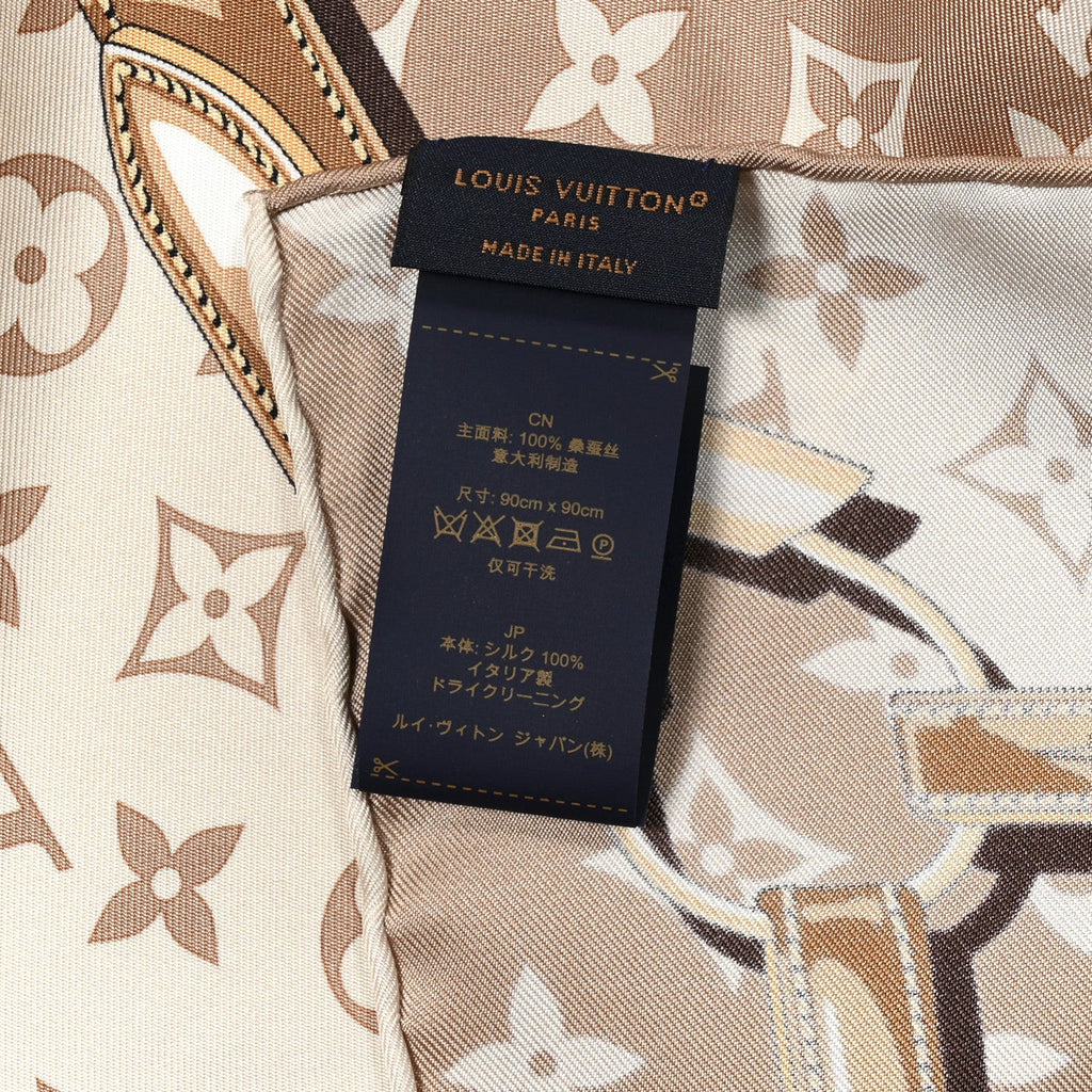 Louis Vuitton Silk Monogram Denimgram Confidential Square 90 Scarf Beige