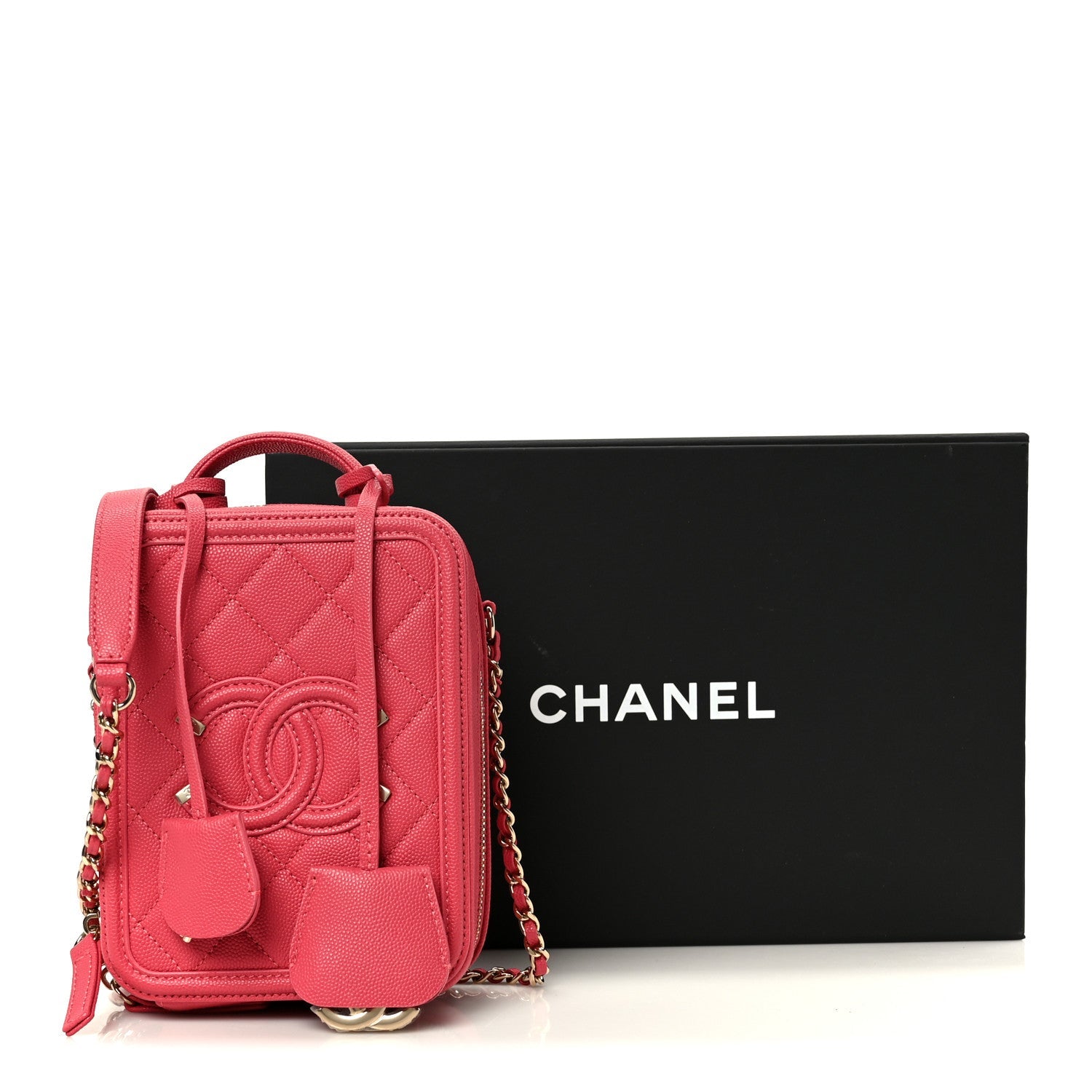 Chanel Caviar Quilted CC North South Filigree Vanity Case Pink
