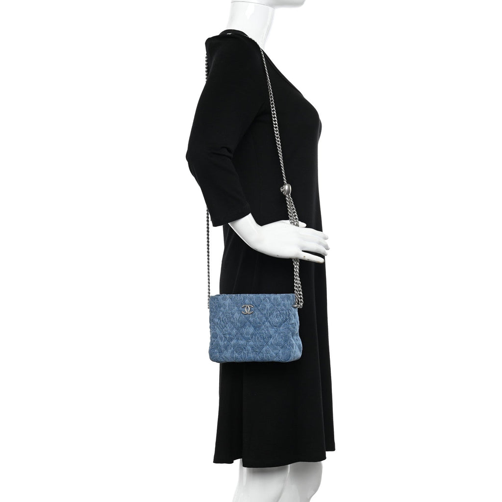 Chanel Denim Quilted Camellia Sweetheart Small Hobo Blue