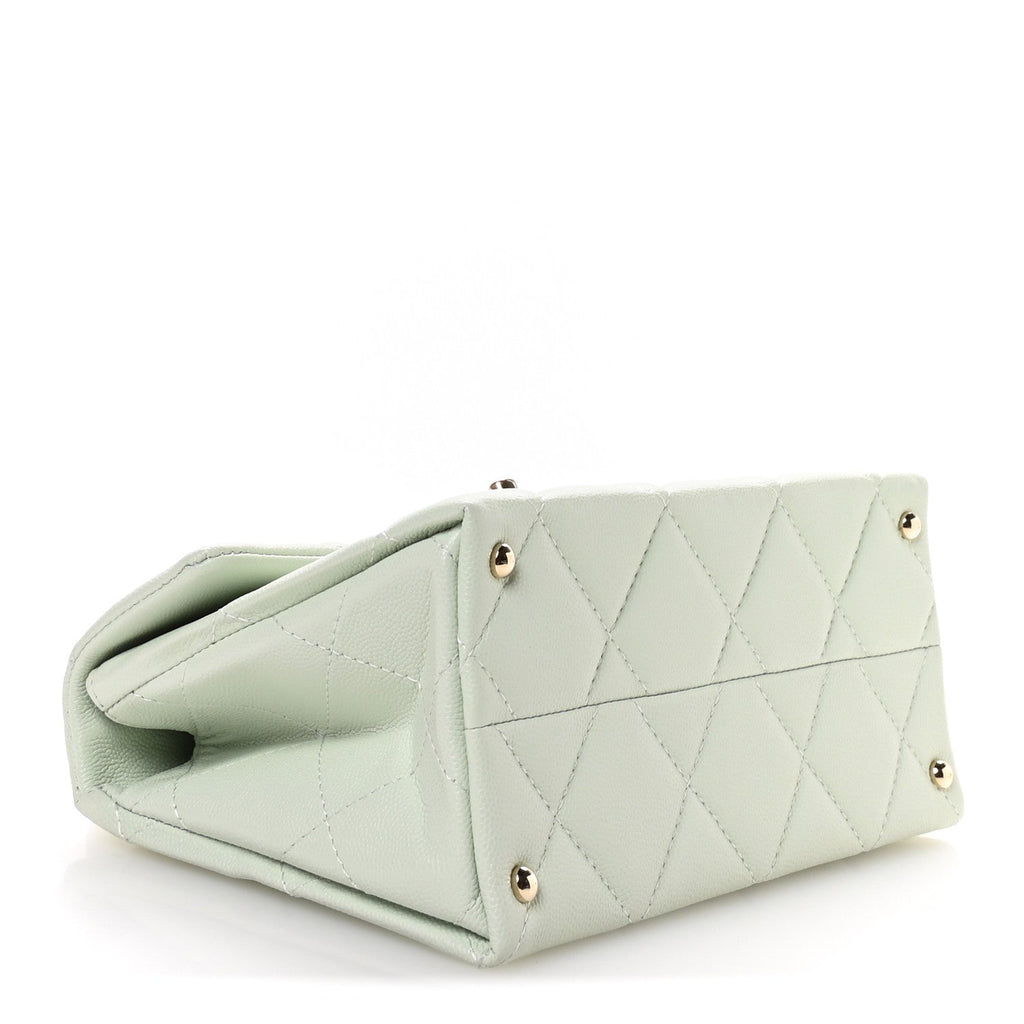 Chanel Caviar Quilted Retro Medium Twist Top Handle Clutch Light Green