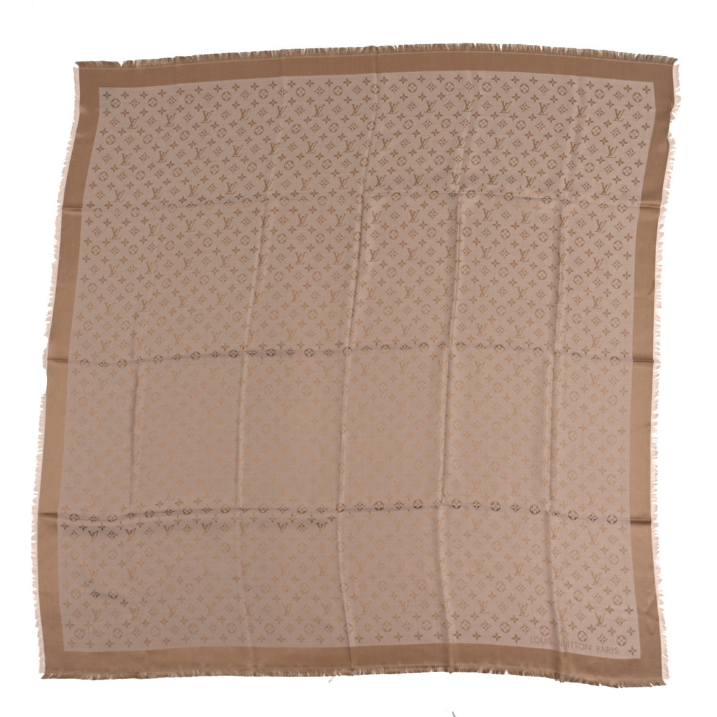 Louis Vuitton Silk Wool Monogram Denim Shawl Beige Rose