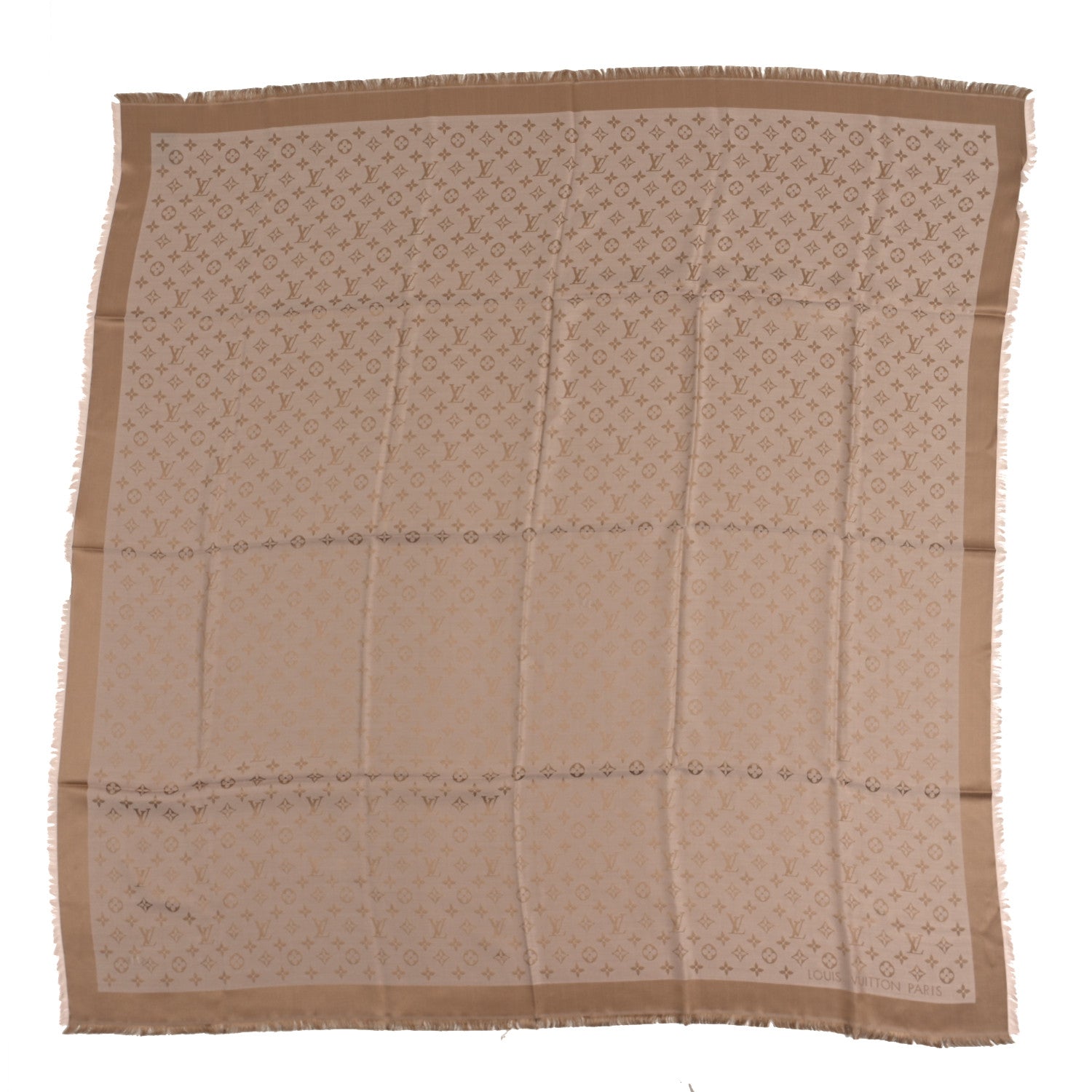 Louis Vuitton Silk Wool Monogram Denim Shawl Beige Rose