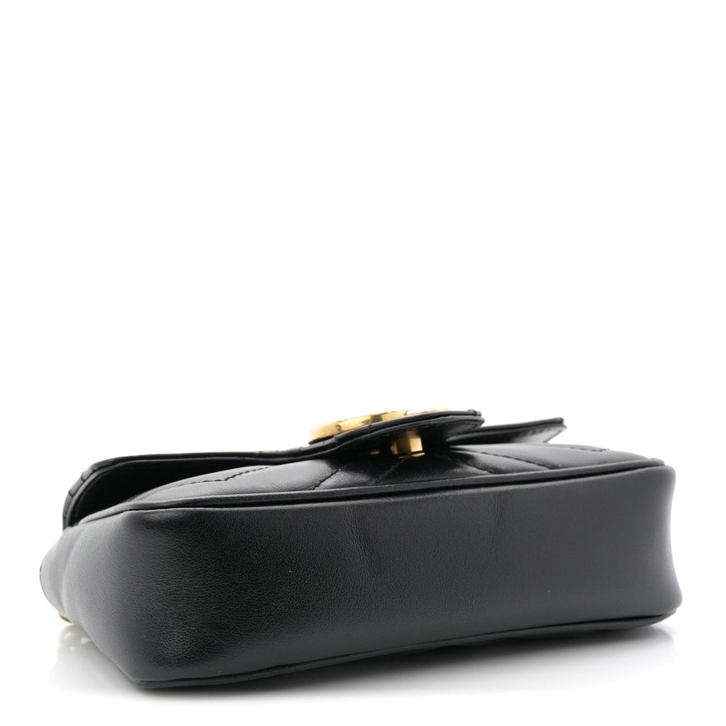 Gucci Calfskin Matelasse Super Mini GG Marmont Shoulder Bag Black