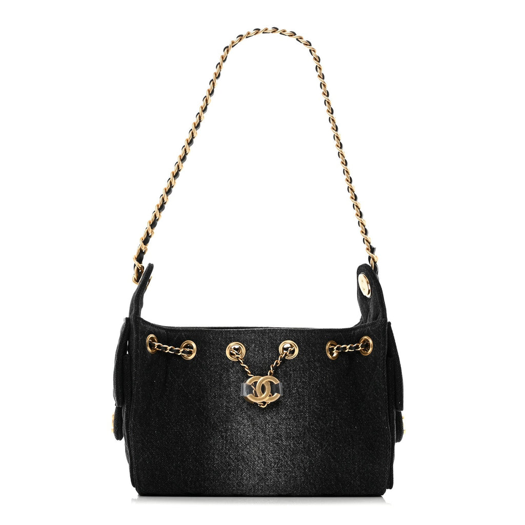 Chanel Washed Denim Quilted Mini Chanel 25 Handbag Black