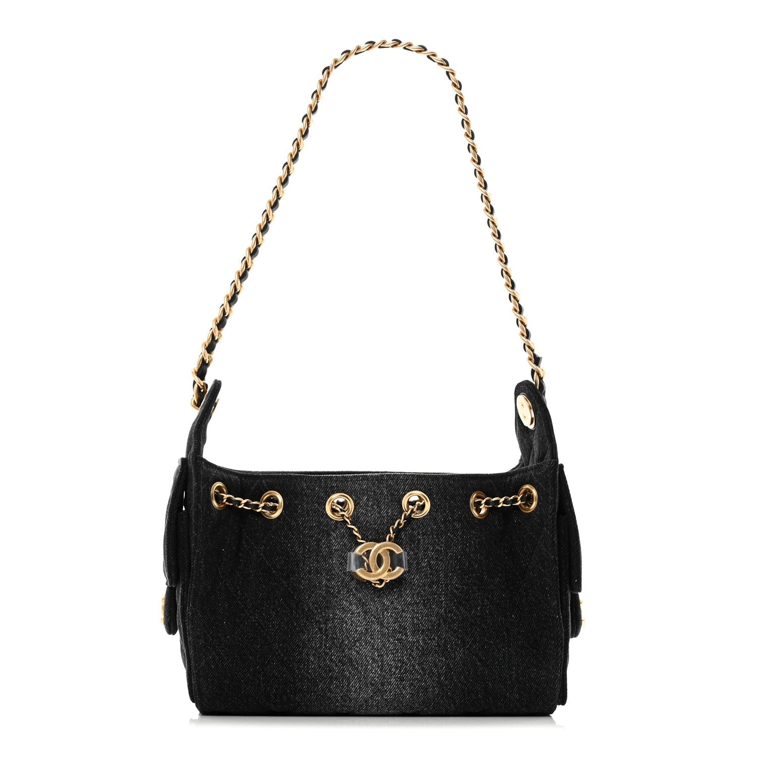 Chanel Washed Denim Quilted Mini Chanel 25 Handbag Black
