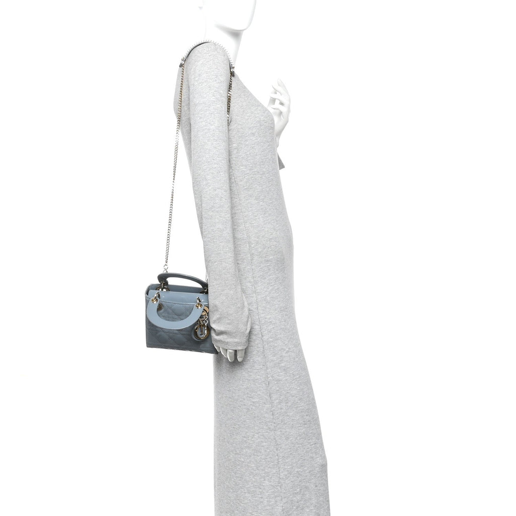 Christian Dior Patent Cannage Mini Lady Dior Grey Stone