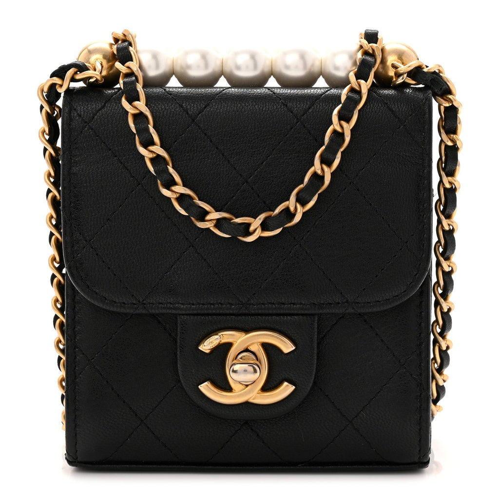 Chanel Lambskin Quilted Chic Pearls Flap Black