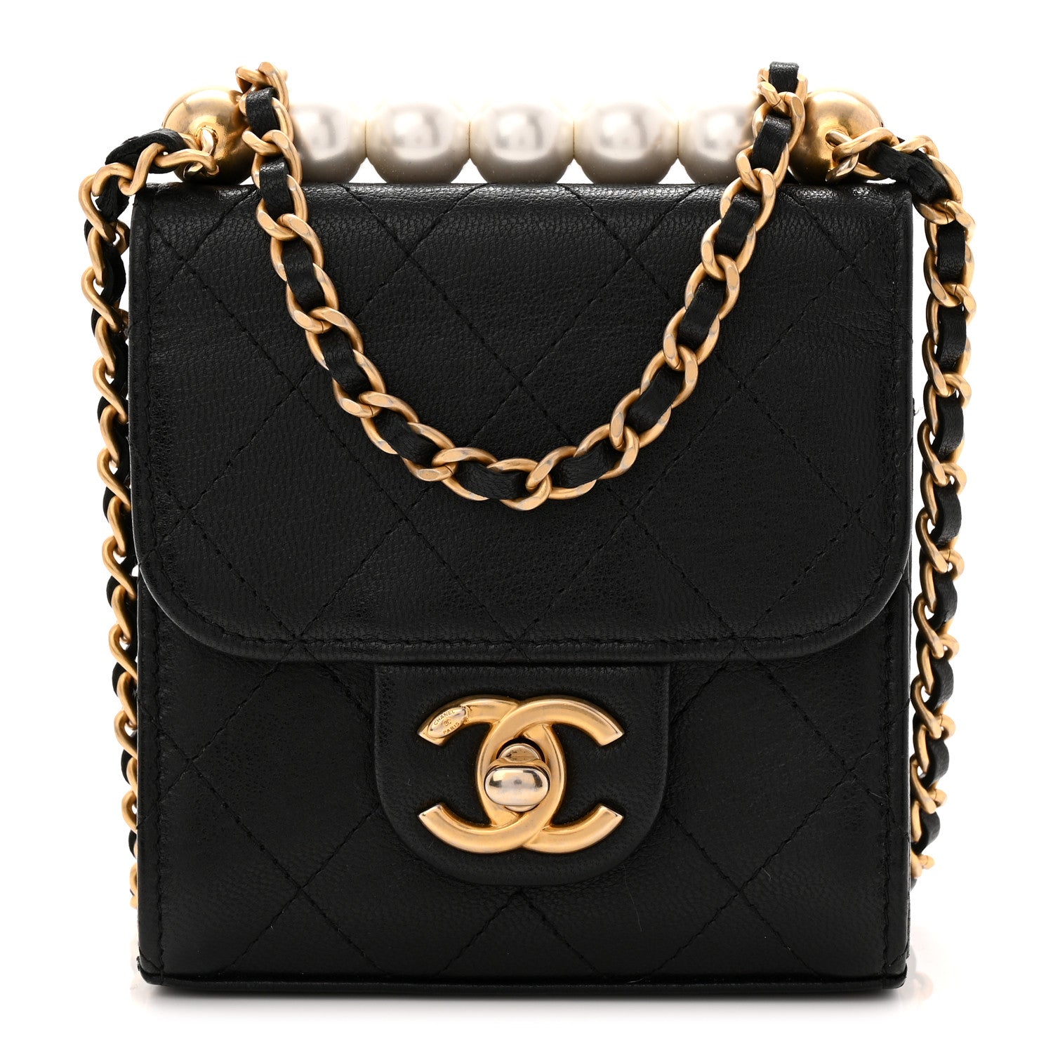 Chanel Lambskin Quilted Chic Pearls Flap Black