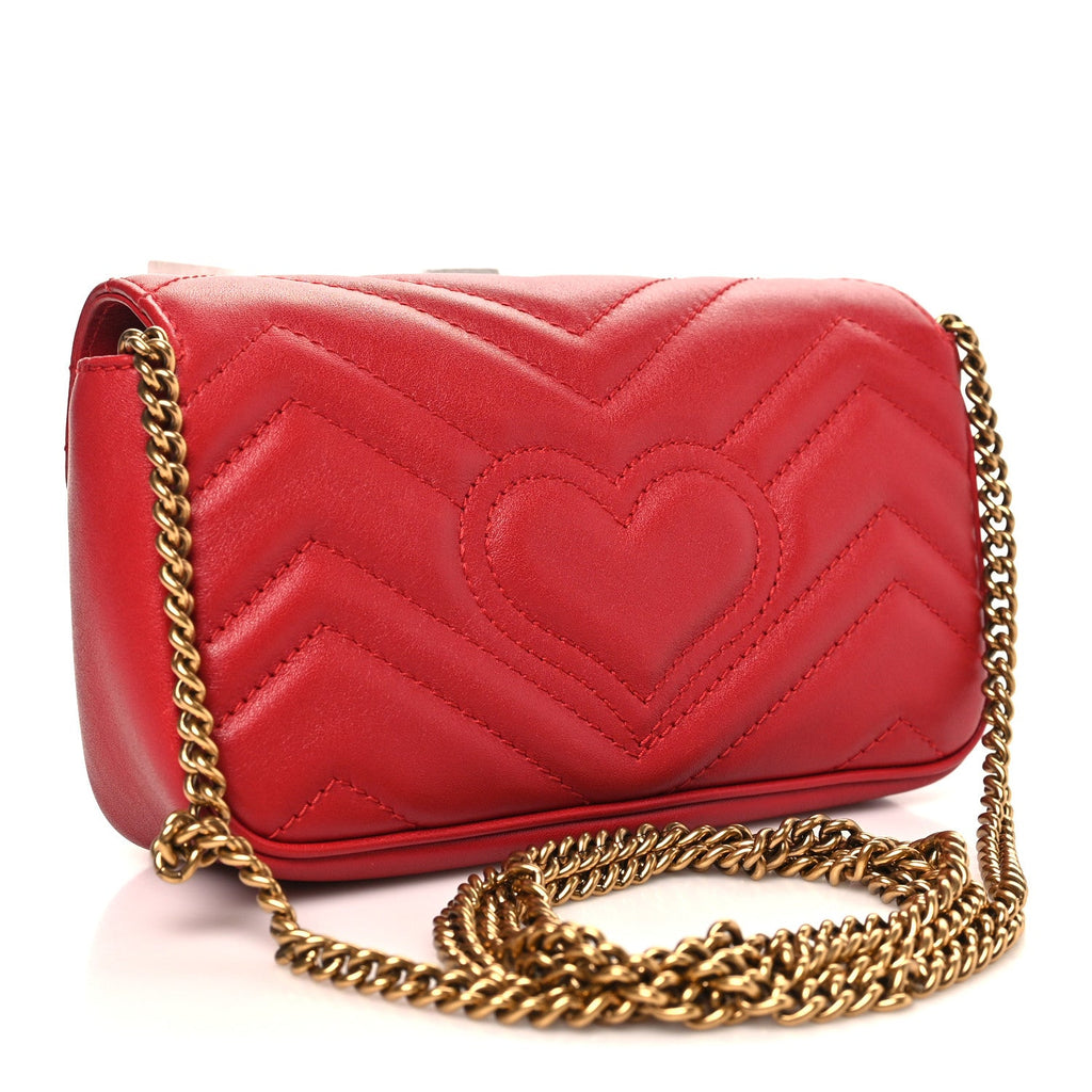 Gucci Calfskin Matelasse Super Mini GG Marmont Shoulder Bag Hibiscus Red