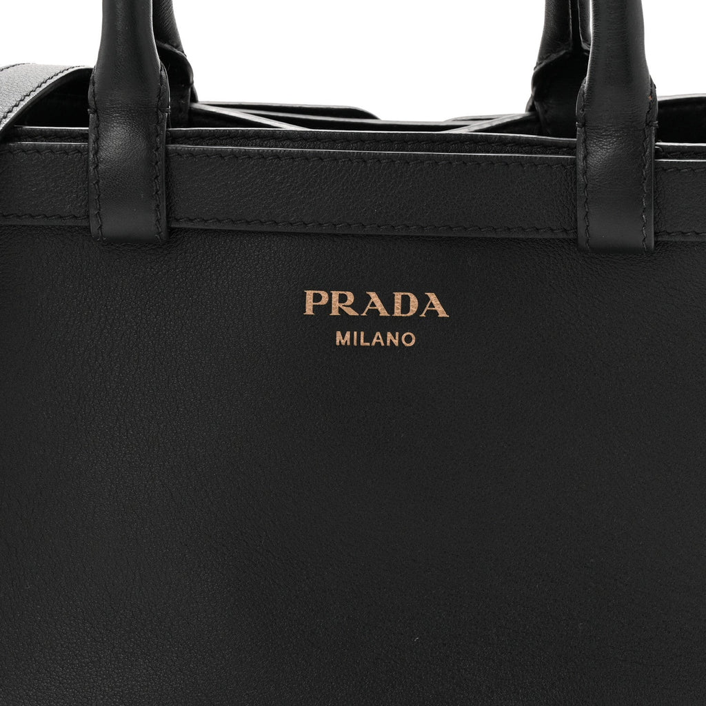 Prada Soft Grain Calfskin Small Double Belt Tote Black