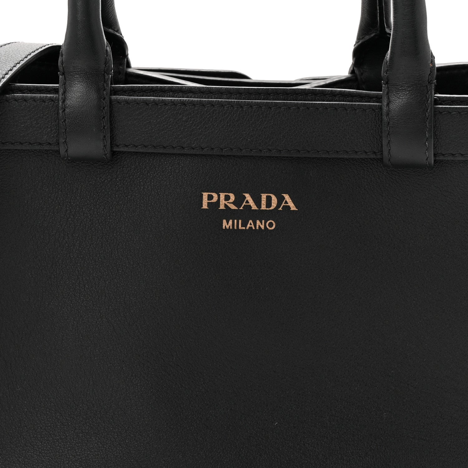 Prada Soft Grain Calfskin Small Double Belt Tote Black