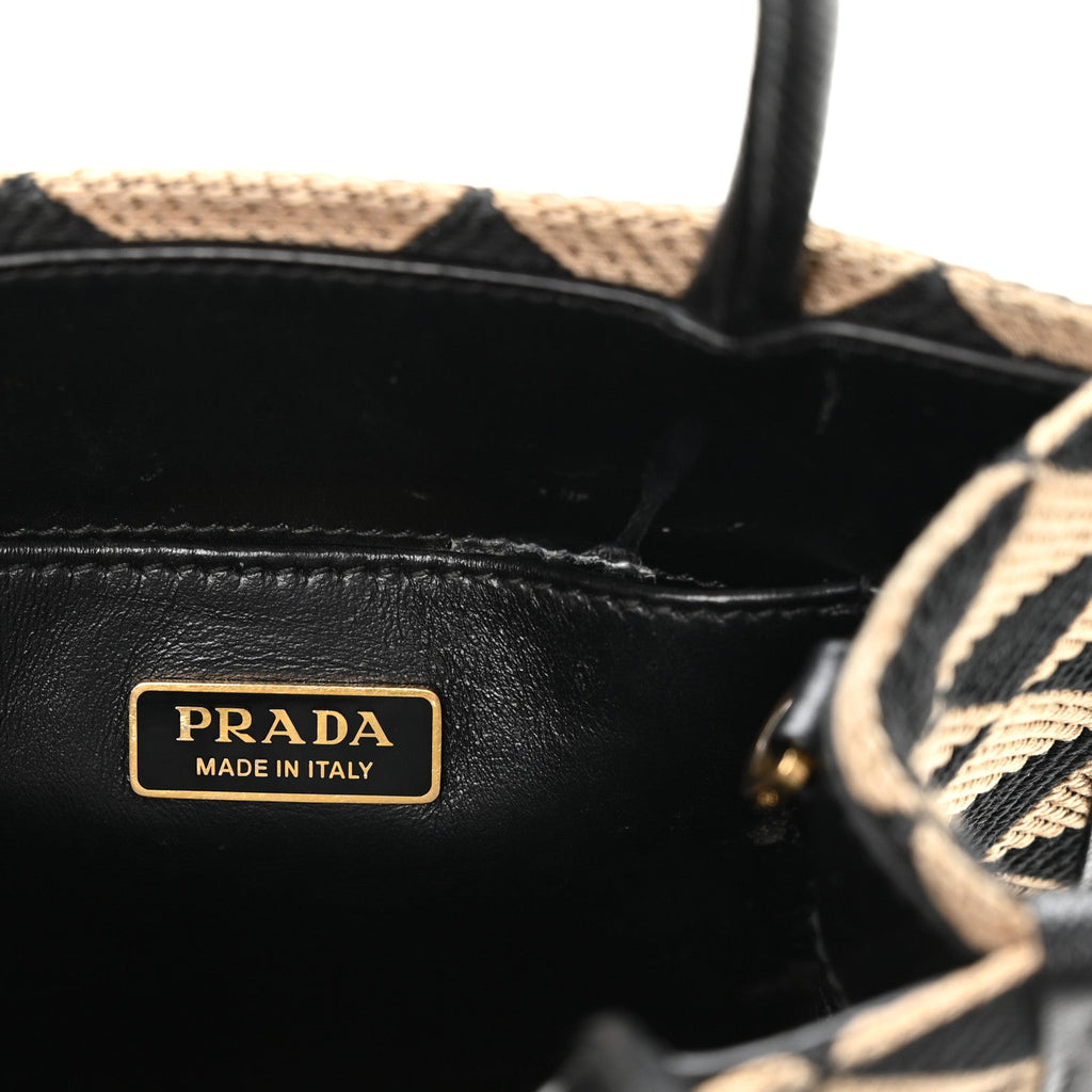 Prada Jacquard Saffiano Triangolo Symbole Embroidered Mini Tote Black Corda