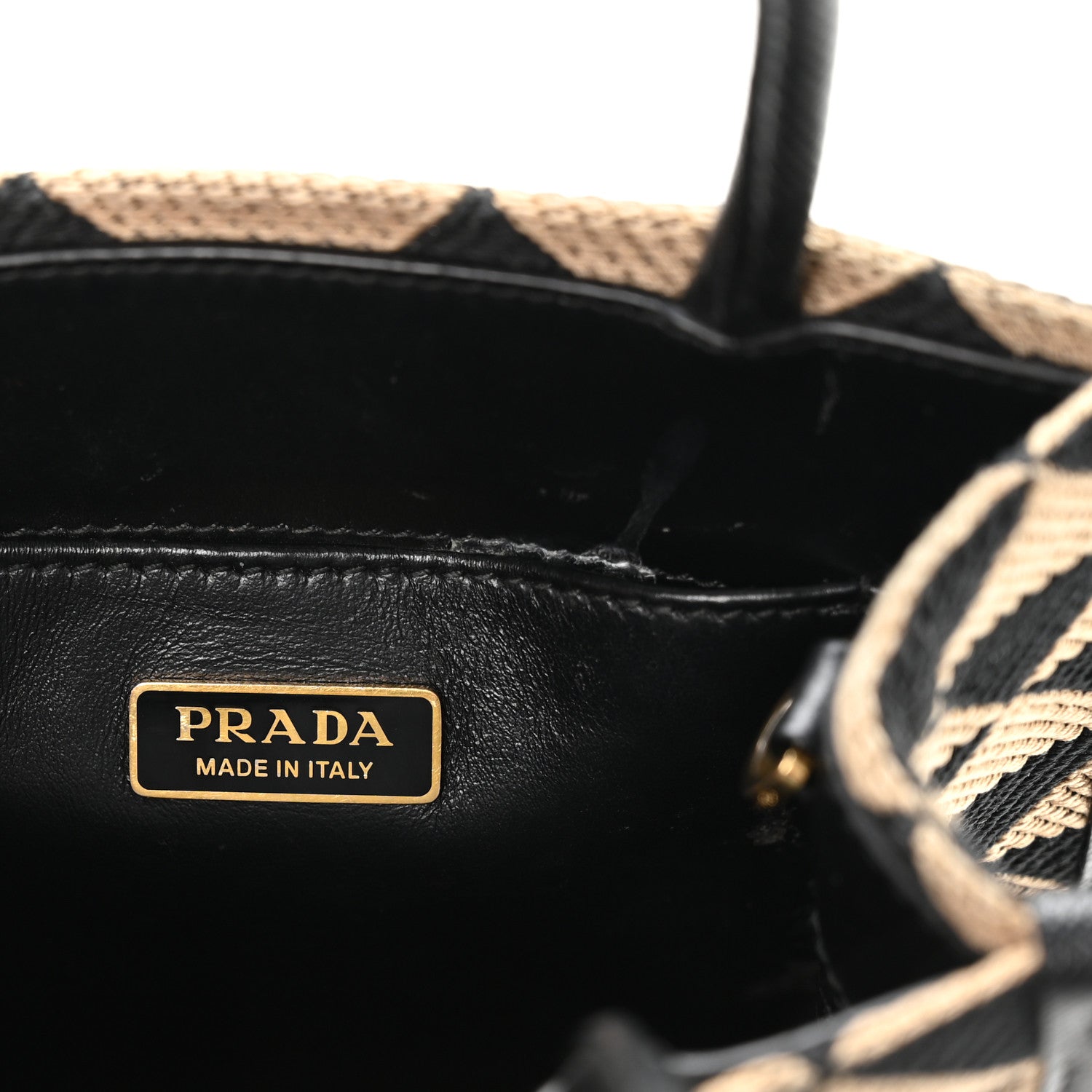 Prada Jacquard Saffiano Triangolo Symbole Embroidered Mini Tote Black Corda