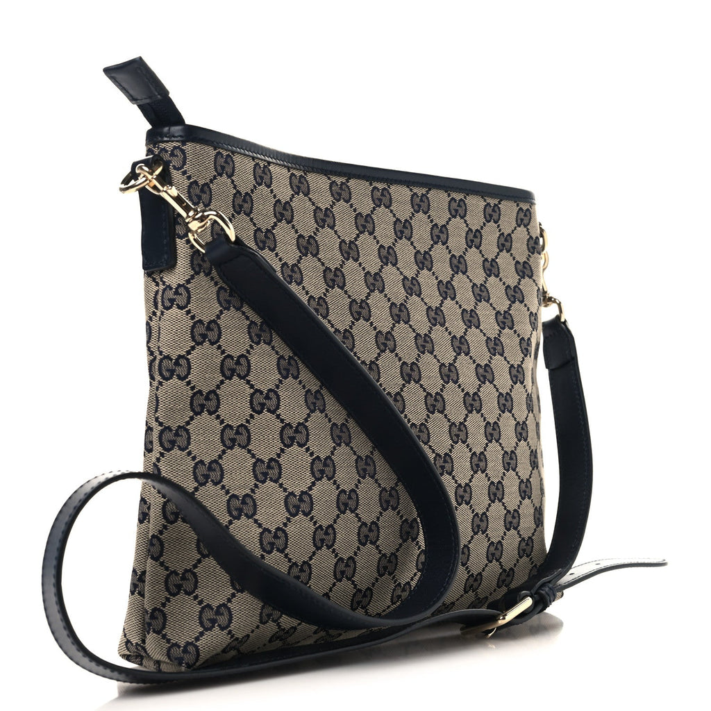 Gucci GG Supreme Monogram Web Flat Messenger Bag Navy