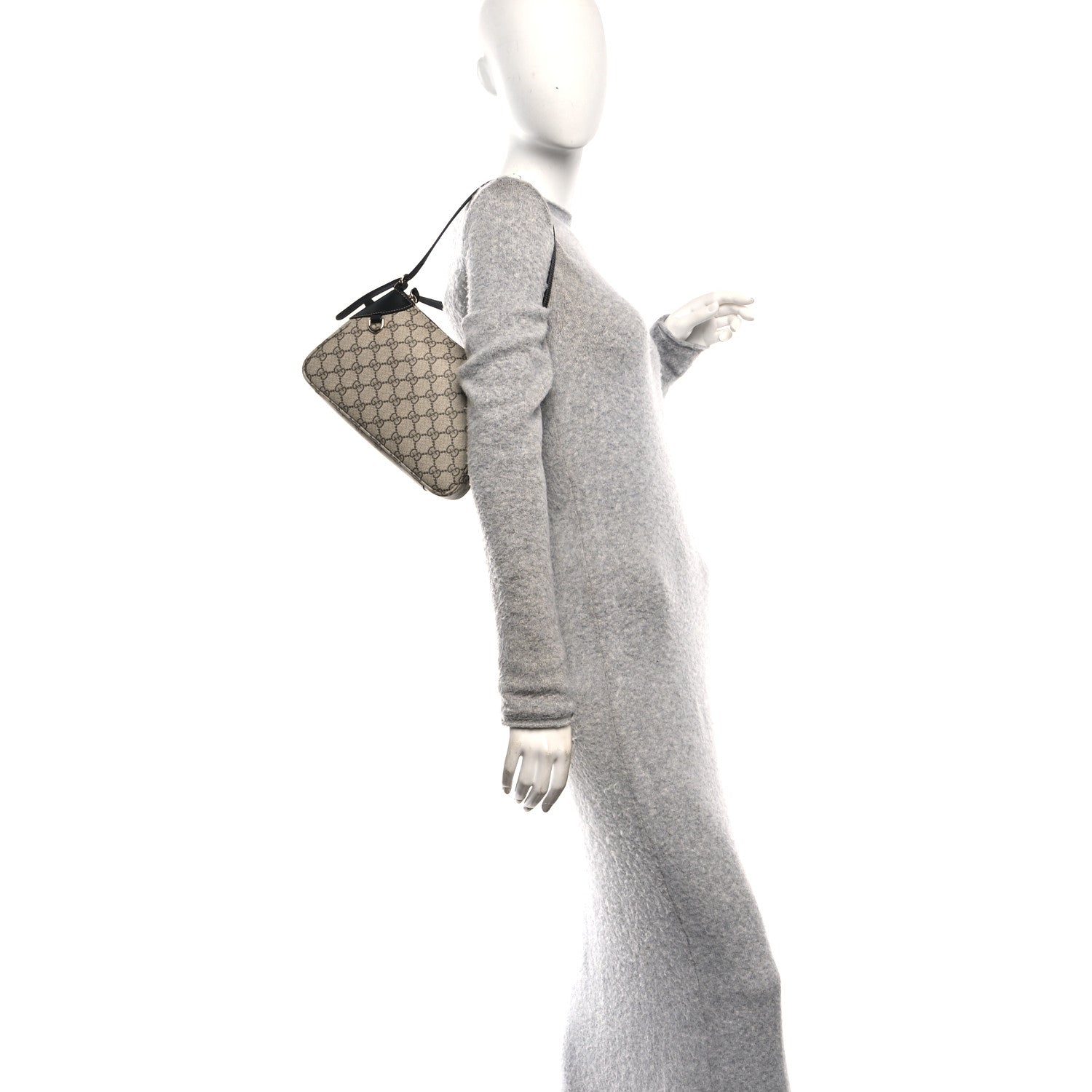 Gucci GG Supreme Monogram Textured Calfskin Small Emblem Shoulder Bag Beige Black