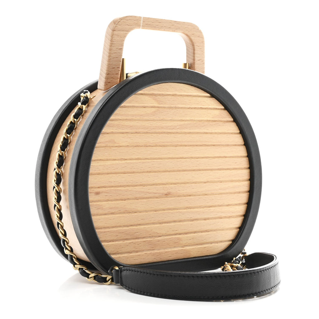 Chanel Beech Wood Lambskin Round CC Vanity Case Black